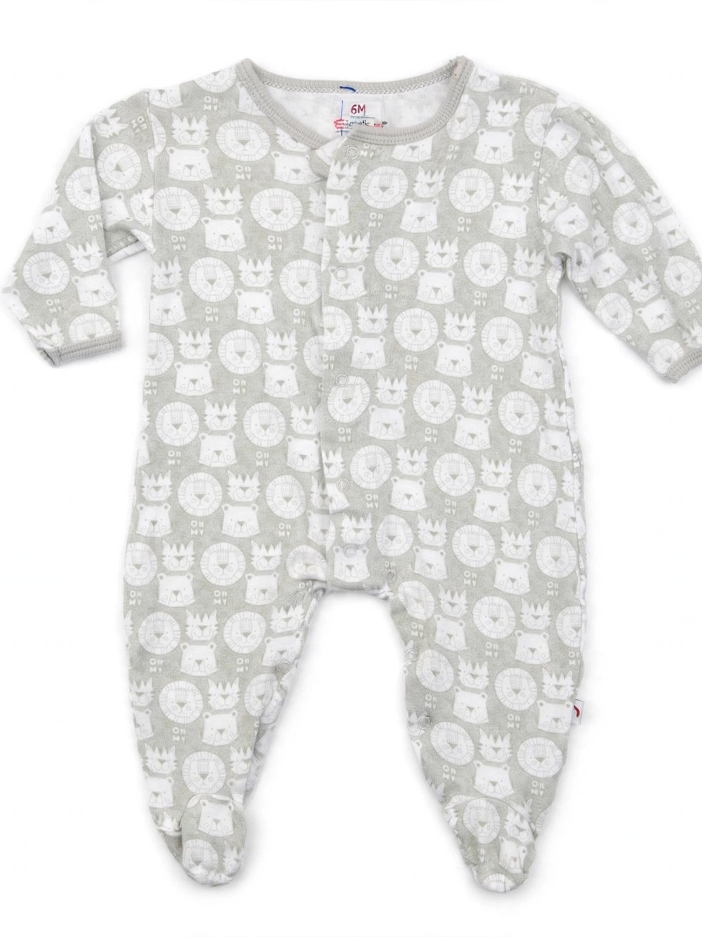 Magnetic Me Gray Footed One-Piece with White Animal Prints size 6M